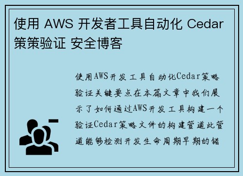 使用 AWS 开发者工具自动化 Cedar 策策验证 安全博客